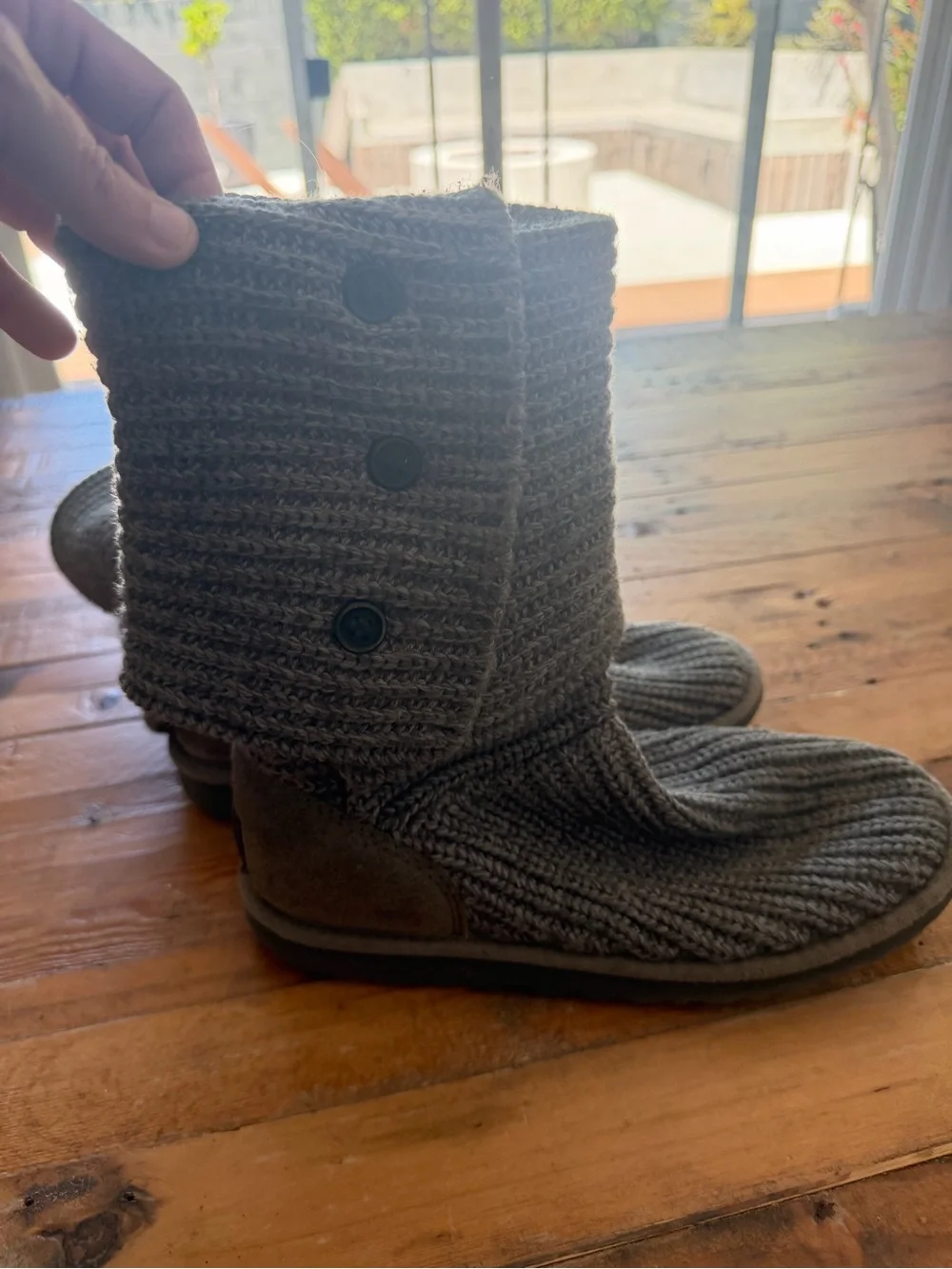 UGG Gray Knit Button-Accent Winter Boot